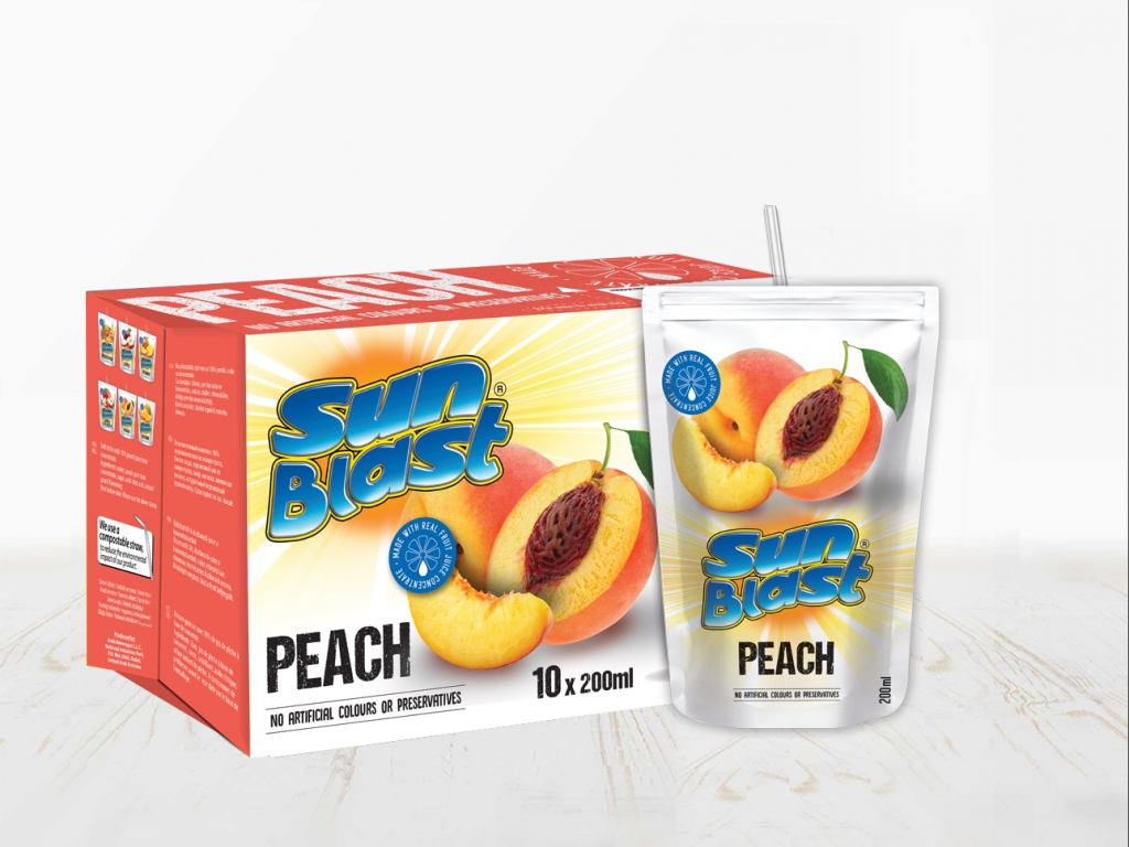 Peach Juice 10%. Available in 8 pack and 10 pack