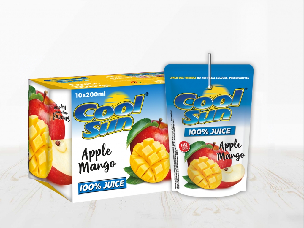 Apple Mango Juice 100%. Available in 10 pack and 40 pack.
